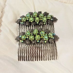 Light Green Crystal Flower Hair Combs (NWOT)